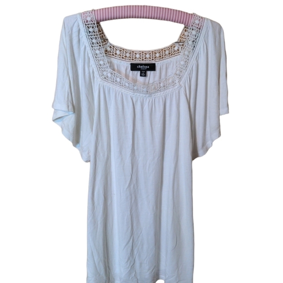 Chelsea White Summer t-shirt with flutter sleeves Size M, adjustable to Large - Picture 1 of 5